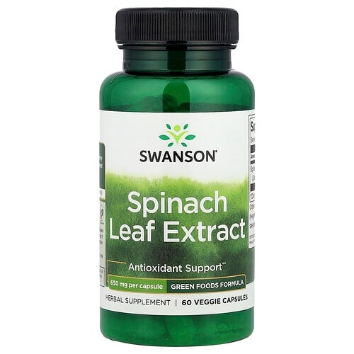 스완슨 비타민 Swanson Vitamins, 시금치 잎추출물, 650mg, 베지 캡슐 60정 상세 이미지