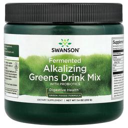 스완슨 비타민 Swanson Vitamins, 프로바이오틱 함유 발효 알칼리 녹색 녹색 채소 드링크 믹스, 210g(7.4oz)