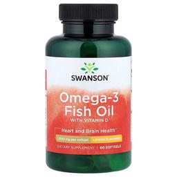 스완슨 비타민 Swanson Vitamins, 오메가3 피쉬 오일, 비타민D 함유, 레몬 맛, 소프트젤 60정