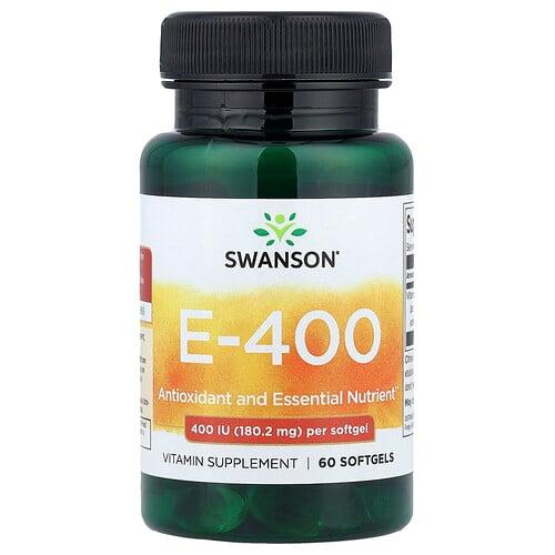 스완슨 비타민 Swanson Vitamins, 비타민E-400, 180.2mg(400IU), 소프트젤 60정 상품 이미지