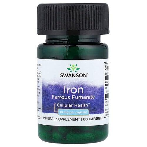 스완슨 비타민 Swanson Vitamins, 철분 푸마르산제일철, 18mg, 캡슐 60정 상품 이미지