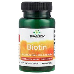스완슨 비타민 Swanson Vitamins, 비오틴, 10,000mcg, 소프트젤 60정
