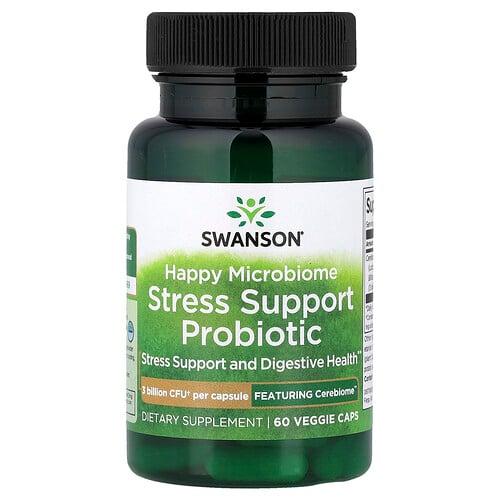 스완슨 비타민 Swanson Vitamins, Happy Microbiome 스트레스 지원 프로바이오틱, 30억 CFU, 60 베지 캡슐 상품 이미지