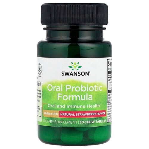 스완슨 비타민 Swanson Vitamins, 구강 프로바이오틱 포뮬라, 천연 딸기 맛, 30억CFU, 츄어블 30정 상세 이미지