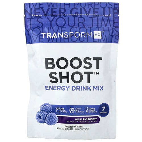 트랜스폼HQ TransformHQ, Boost Shot™, 에너지 드링크 믹스, 블루 라즈베리, 1회분씩 팩, 각 4.9g(0.18oz) 상세 이미지