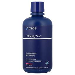 트레이스 미네랄 리서치 Trace, 액상 미네랄 보충제, 칼슘/마그네슘/아연, 딸기 맛, 887ml(30fl oz)