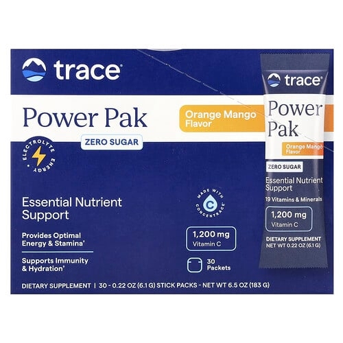 트레이스 미네랄 리서치 Trace, 파워 팩, 설탕 무함유, 오렌지 망고, 30팩, 개당 6.1g(0.22oz) 상세 이미지