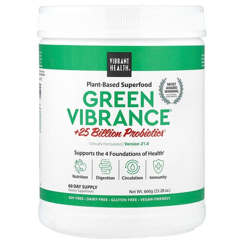 바이브랜트 헬스 Vibrant Health, Green Vibrance® +250억 프로바이오틱, 버전 21.0, 660g(23.28oz) 상세 이미지