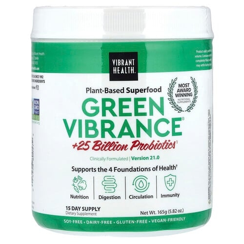 바이브랜트 헬스 Vibrant Health, Green Vibrance® +250억 프로바이오틱, 버전 21.0, 165g(5.82oz) 상세 이미지