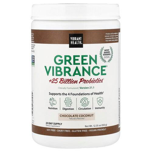 바이브랜트 헬스 Vibrant Health, Green Vibrance® +250억 프로바이오틱, 버전 21.0, 초콜릿 코코넛, 350g(12.35oz) 상품 이미지
