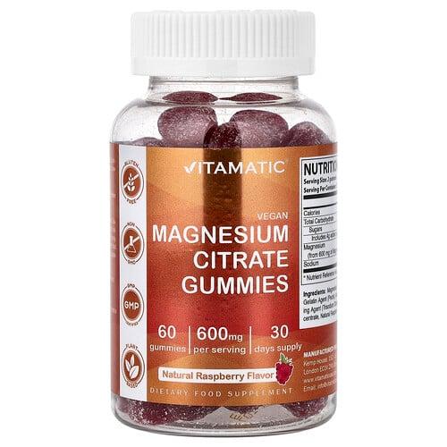 비타매틱 Vitamatic, 비건 마그네슘시트레이트 구미젤리, 천연 라즈베리 맛, 구미젤리 60개 상품 이미지