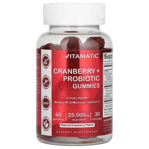 비타매틱 Vitamatic, 크랜베리 + 프로바이오틱 구미젤리, 천연 크랜베리, 구미젤리 60개 상품 이미지