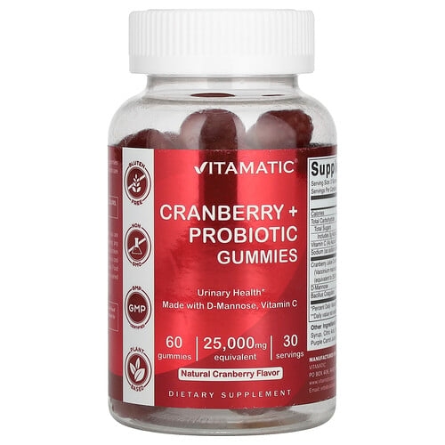 비타매틱 Vitamatic, 크랜베리 + 프로바이오틱 구미젤리, 천연 크랜베리, 구미젤리 60개 상세 이미지