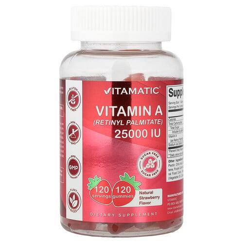 비타매틱 Vitamatic, 비타민A(레티닐팔미테이트), 천연 딸기 맛, 25,000IU, 구미젤리 120개 상품 이미지