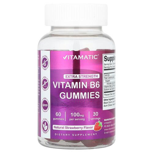 비타매틱 Vitamatic, 비타민B6, 천연 딸기 맛, 구미젤리 60개(구미젤리 1개당 50mg) 상품 이미지