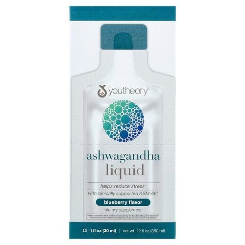 유티오리 Youtheory, 리퀴드 아슈와간다, 블루베리, 파우치 12개, 각 30ml(1fl oz) 상품 이미지