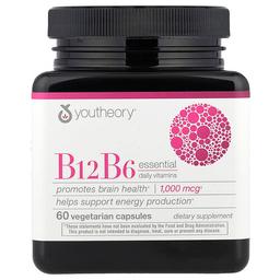 유티오리 Youtheory, B12 B6, 필수 데일리 비타민, 1,000mcg, 베지 캡슐 60정