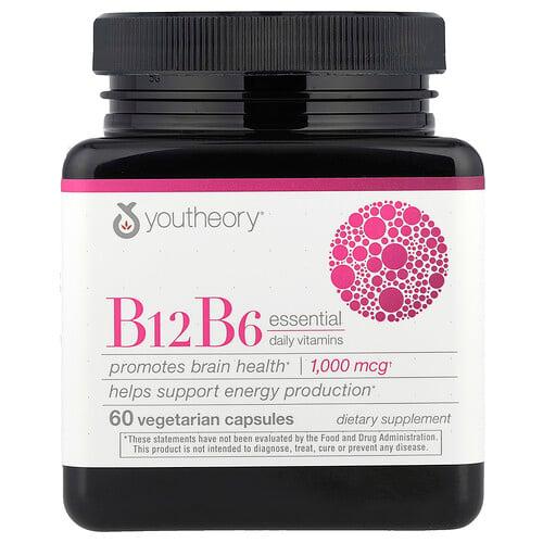 유티오리 Youtheory, B12 B6, 필수 데일리 비타민, 1,000mcg, 베지 캡슐 60정 상품 이미지