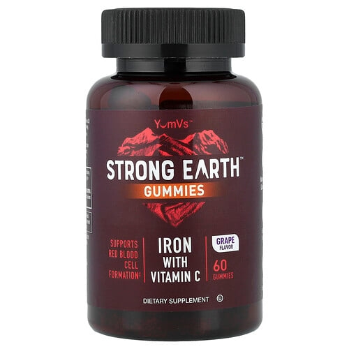 얌-V YumVs, Strong Earth™ 구미젤리, 비타민C 함유 철분, 포도 맛, 구미젤리 60개 상세 이미지