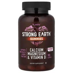 얌-V YumVs, strong Earth 구미젤리, 칼슘, 마그네슘 및 비타민D, 라즈베리, 구미젤리 90개