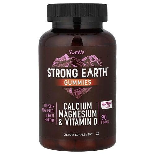 얌-V YumVs, strong Earth 구미젤리, 칼슘, 마그네슘 및 비타민D, 라즈베리, 구미젤리 90개 상품 이미지