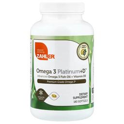 자일러 Zahler, Omega 3 Platinum+D™, 어드밴스드 오메가3 피쉬 오일 + 비타민D3, 소프트젤 180정