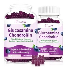 Vazatisi 글루코사민 콘드로이틴 젤리 MSM 칼슘 및 보스웰리아 함유 1500mg 연골 관절 구조 조직 지원 남성 여성용 지지 보충제 - 60개입, 60 Count (Pack of 2), 블루베리, 1개 상세 이미지