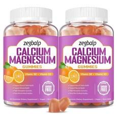 ZEGBALP 무설탕 칼슘 마그네슘 젤리 비타민 D3 및 K2 포함 여성 남성 아동용 츄어블 구연산 뼈 근육 에너지 지원을 위한 글리시네이트 보충제 포함, 60 Count (Pack of 2), 2개, 60정 이미지
