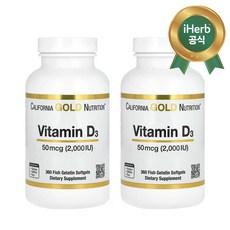캘리포니아골드뉴트리션 2개X 비타민D3 50mcg(2000IU)피쉬젤라틴소프트젤360정, 360정, 2개 이미지