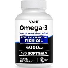 Fish Oil Omega 3 (4000mg) 180 Softgels,Omega 3 Fatty Acid Supplements with EPA & DHA for & Heart H 이미지