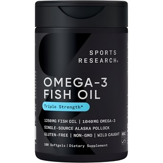 스포츠리서치 야생포획 알래스카산 명태 1040mg 오메가-3 피쉬 오일 트리플 스트렝스 소프트젤, 180정, 1개 상세 이미지