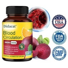 혈액 순환 - 철분 보충제 - 철분 수치 적혈구 생성 증가 - 비타민 C 비타민 B12 및 엽산이 함유된 여성을 위한 철분 보충제 - 비건, 60캡슐, 1개, 60정 상세 이미지