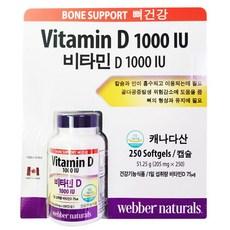 웨버 내추럴스 비타민D 1000 IU 205mg x 250캡슐 캐나다산 코스트코 뼈 건강 골밀도 골다공증, 250정, 1세트 이미지