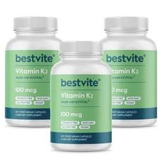 BESTVITE Vitamin K2 100mcg as MK-7 베스트바이트 비타민 K2 100mcg MK7 캡슐, 알약/캡슐, 성인남녀공용, 3개, 120정 상품 이미지
