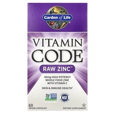 Garden of Life Vitamin Code 무가공 아연 베지 캡슐 60정, GardenofLifeVitaminCode무가공아연베지, 1개 상세 이미지