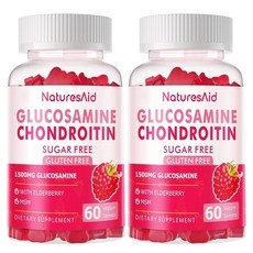 Natures Aid 글루코사민 콘드로이틴 젤리 MSM 및 엘더베리 엑스트라 스트렝스 포함 - 관절 지원 성인 남성 여성용 항산화 면역 지원 보충제2팩 딸기 178299, 라즈베리, 1개, 60정 상세 이미지