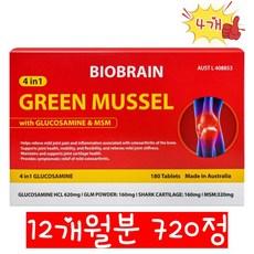 3+1행사 호주 초록홍합 글루코사민 상어연골 식이유황 고함량 프리미엄 복합영양제 180정 호주산 바이오브레인, 2개, 360정 상품 이미지