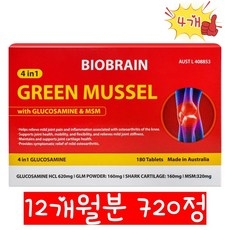 3+1행사 호주 초록홍합 글루코사민 상어연골 식이유황 고함량 프리미엄 복합영양제 180정 호주산 바이오브레인, 2개, 360정 상세 이미지
