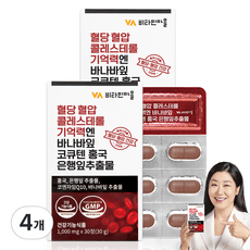 비타민마을 혈당 혈압 콜레스테롤 기억력엔 바나바잎 코큐텐 홍국 은행잎추출물 30g, 30정, 4개 상품 이미지