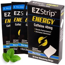 EZStrip 에너지 - 40mg 카페인 스트립으로 하루를 활기차게 만드세요 성인용 보충제. 민트 맛. 무설탕 글루텐 프리 성능 향상. FDA 등록 시설에서 미국에서 제작, 1개 상세 이미지