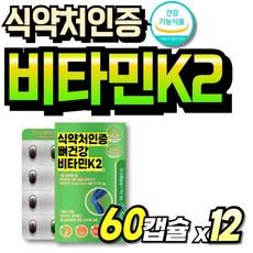 발효 비타민K2 MK7 비타민D 메나Q7 소형캡슐 비타민KD K2영양제 비타민K 중년여성 뼈비타민, 12박스, 60정 상품 이미지
