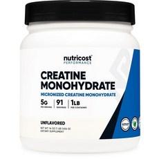 Nutricost 크레아틴 모노하이드레이트 미립자 파우더 454g(1파운드) 1회 제공량당 5000mg (5g) -, 454g, 1개 상품 이미지