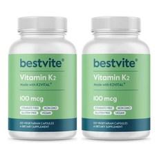 BESTVITE Vitamin K2 100mcg as MK-7 베스트바이트 비타민 K2 100mcg MK7 캡슐, 알약/캡슐, 성인남녀공용, 2개, 120정 상품 이미지