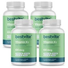 BESTVITE Vitamin K2 100mcg as MK-7 베스트바이트 비타민 K2 100mcg MK7 캡슐, 알약/캡슐, 성인남녀공용, 4개, 120정 상품 이미지