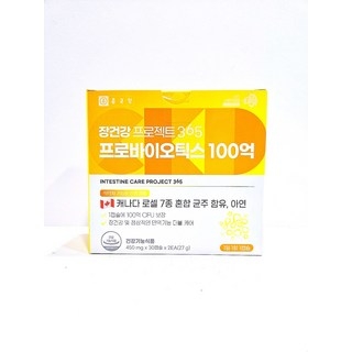 종근당 장건강 프로젝트365 프로바이오틱스 100억 450mg 60캡슐, 60정, 1개 상세 이미지