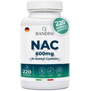 Bandini® NAC N아세틸 L시스테인 220캡슐 600mg7개월 이상 공급 글루타치온 전구체 천연 항산화제 100% 순수 N 아세틸 시스테인 아미노산 고용량 상품 이미지