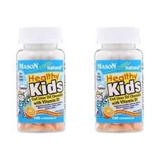 Mason Natural 메이슨 내츄럴 키즈 코드 리버 오일 with 비타민D 츄어블 오렌지향 100개입 X2팩, 100개, 1개, 100정 이미지