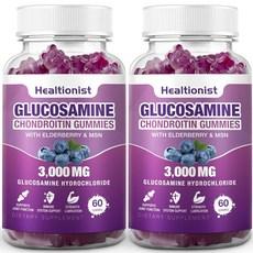 Healtionist 2팩 3000mg 글루코사민 콘드로이틴 젤리 MSM 및 엘더베리 포함 - 초강력 관절 건강 유연성 항산화 면역 지원 보충제 성인 남성 여성용 120개, 여성, 츄어블, 2개, 60정 상품 이미지