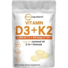Micro Ingredients Vitamin D3 50 000 IU Plus K2 MK-7 200 mcg 240 Virgin Coconut Oil Softgels | 2 in, 2/000IU Coconut Oil Softgels, 300 Count (Pack of 1) 이미지