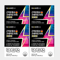 내츄럴플러스 근력운동엔 크레아틴 파워3000 독일산 프리미엄 운동수행능력 증가에 도움, 4박스 상품 이미지